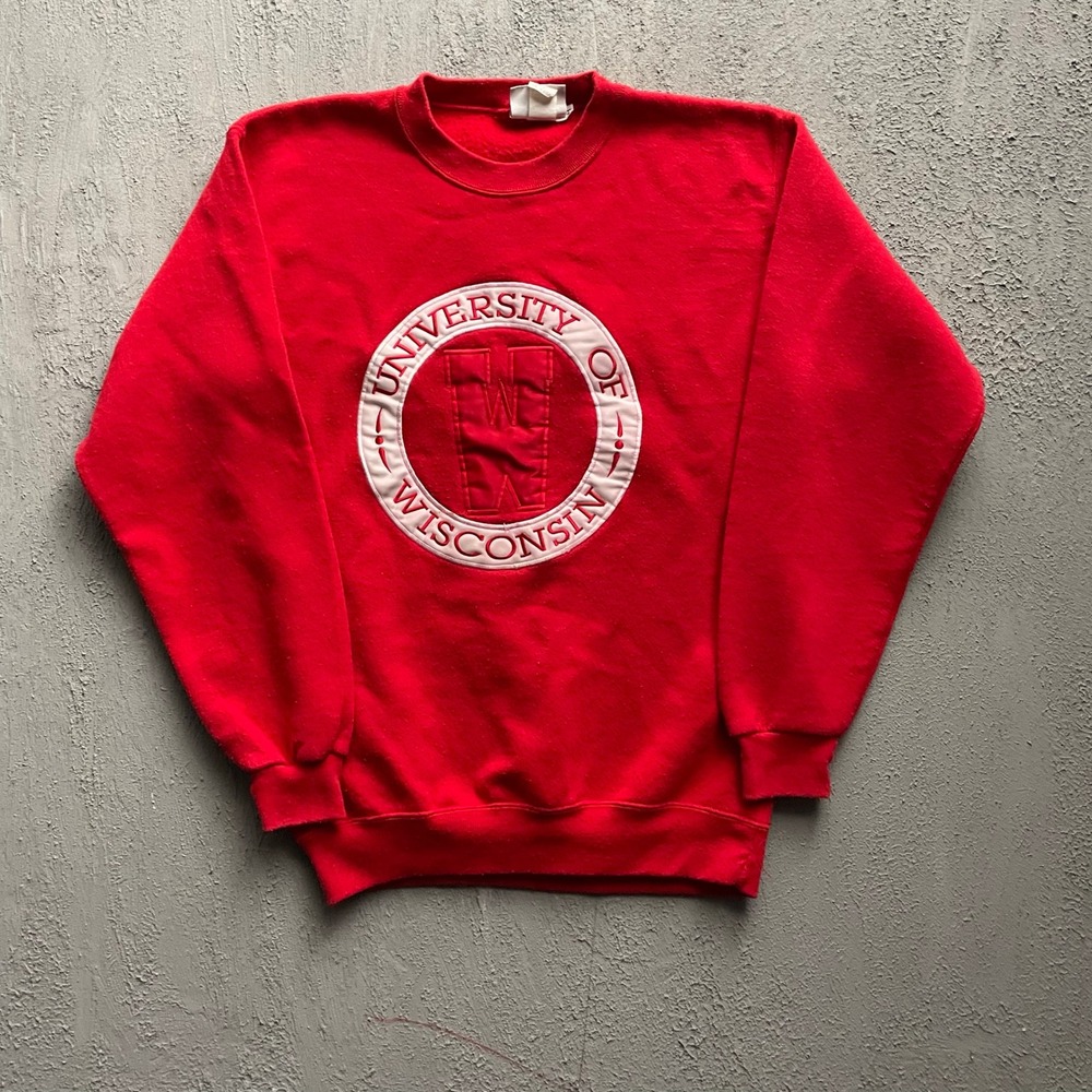 Vintage Wisconsin Embroidered Sweatshirt Mens Medium Red 90s LA Bedford